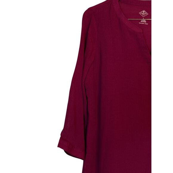 St. John’s Bay Women's V-Neck Gauze Tunic Blouse Pullover Size L Dark Berry NWT - Picture 2 of 6